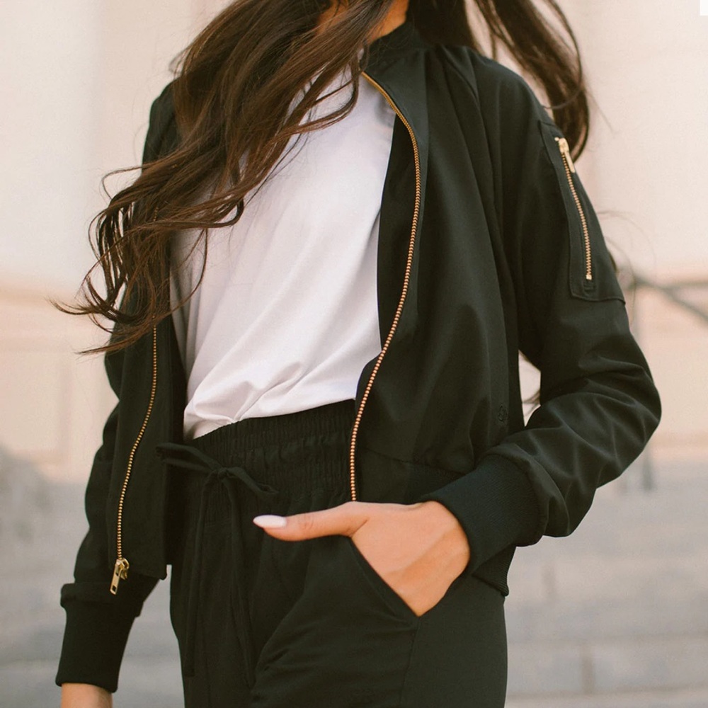 Albion Black Bomber Jacket with Gold Hardware